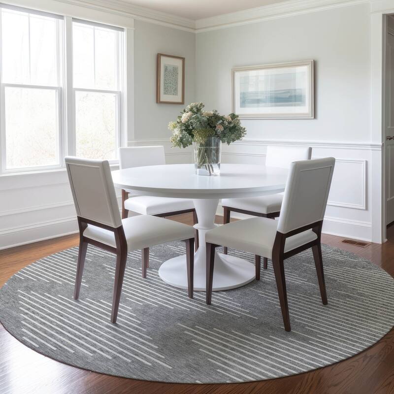 Machine Washable Indoor/ Outdoor Modern Stripe Chantille Rug