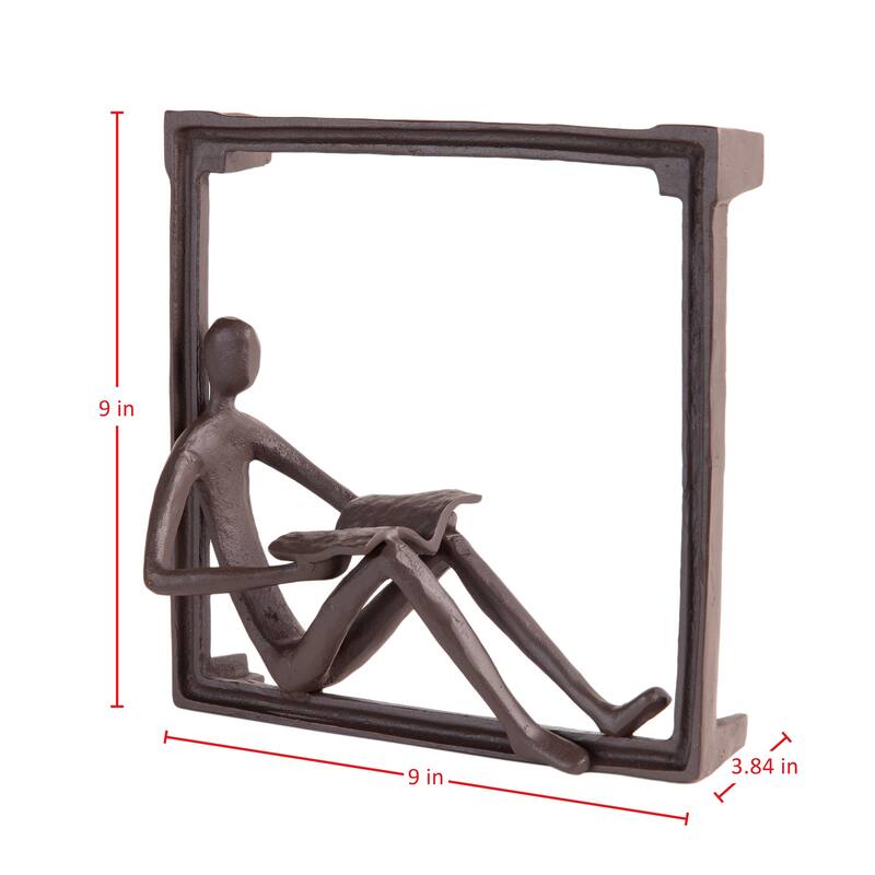 Man Reading on a Window Sill Hanging Wall Art Iron Sculpture