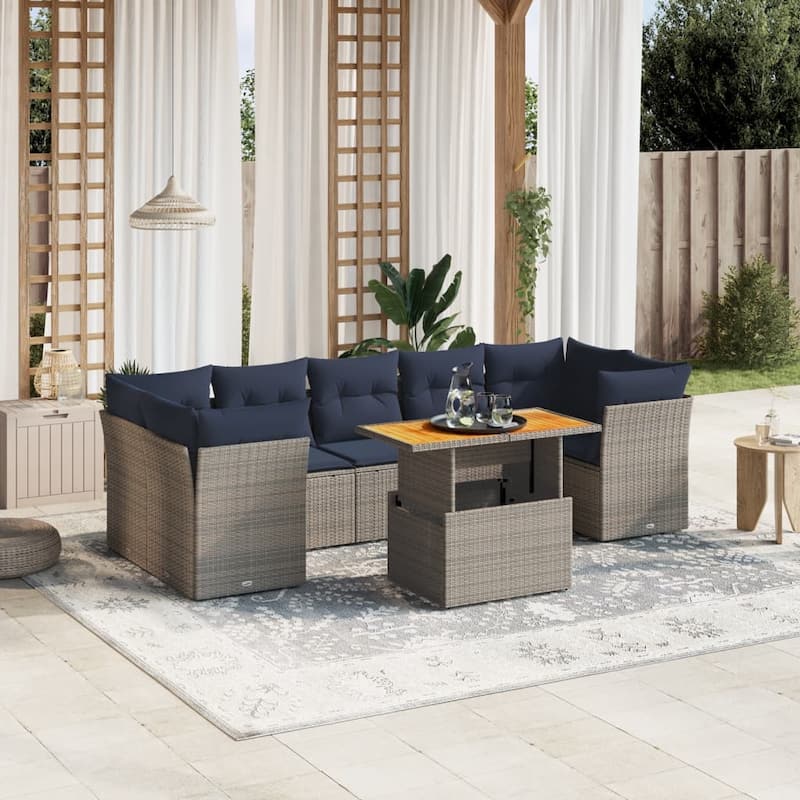 vidaXL Patio Sofa Set with Cushions Outdoor Furniture 8 Piece Poly Rattan - 24.4" x 24.4" x 27.2" - Gray - form1