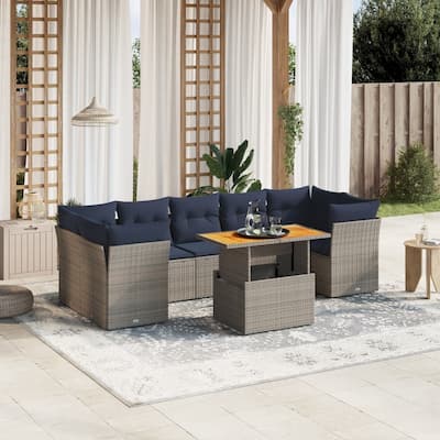 vidaXL Patio Sofa Set with Cushions Outdoor Furniture 8 Piece Poly Rattan - 24.4" x 24.4" x 27.2"