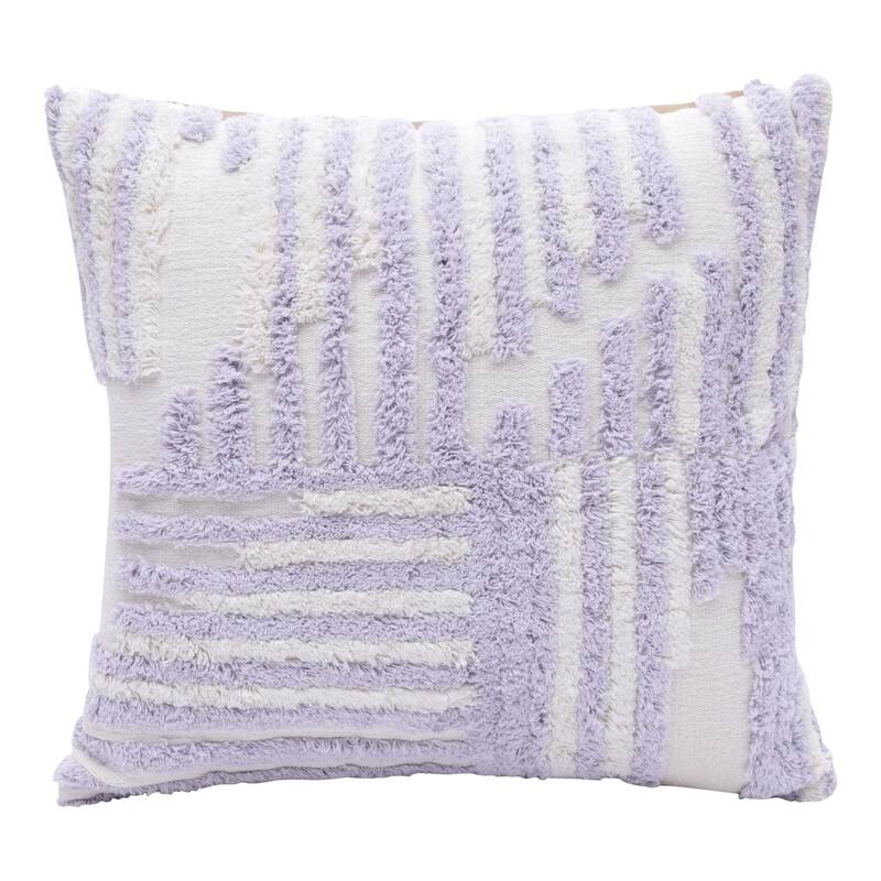 Handmade Abstract Geometric Shag Square Decorative Throw Pillow - 22" - Purple and White