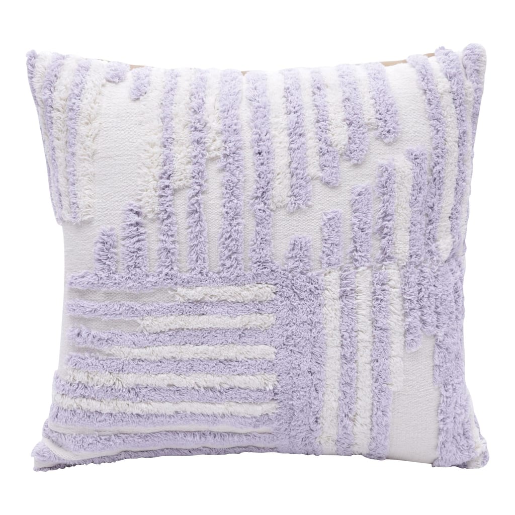 Handmade Abstract Geometric Shag Square Decorative Throw Pillow - 22" - Purple and White