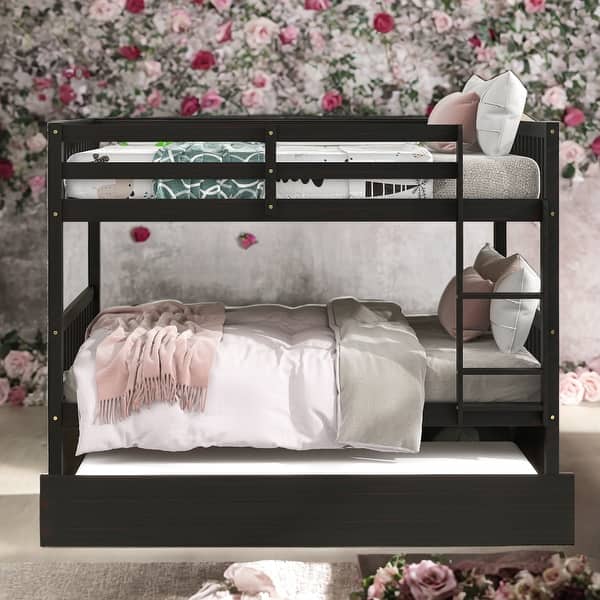 slide 2 of 9, Full Over Full Bunk Bed With Trundle,Convertible Platform Bed for home Espresso