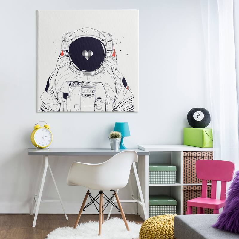 Stupell Minimal Astronaut with Heart Canvas Wall Art Design By Balazs Solti