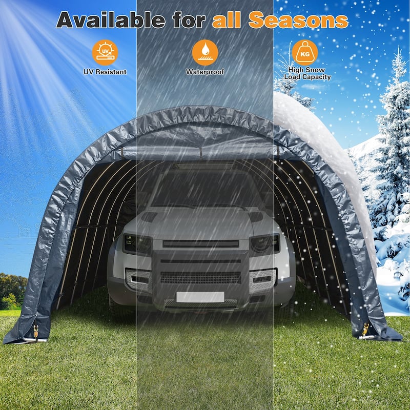 EROMMY Portable Outdoor Storage Shelter, Heavy Duty Carport w/Roll-up Doors & Ventilated Windows, Portable Garage Tent Shelter