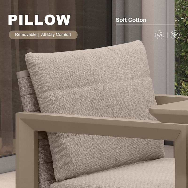 PURPLE LEAF Caesar Outdoor Dining Set Aluminum Luxury Patio Furniture with Olifen Removable Thick Cushion and Pillow-Khaki - N/A