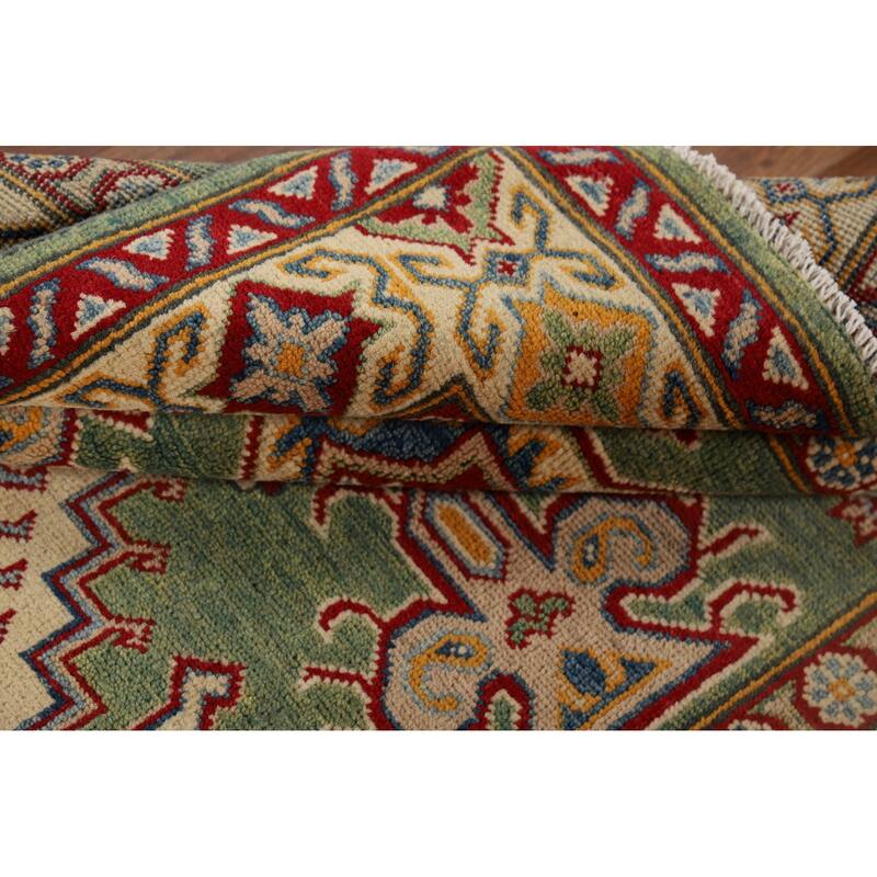 Green Kazak Oriental Accent Rug Handmade Wool Carpet - 3'11" x 6'0"