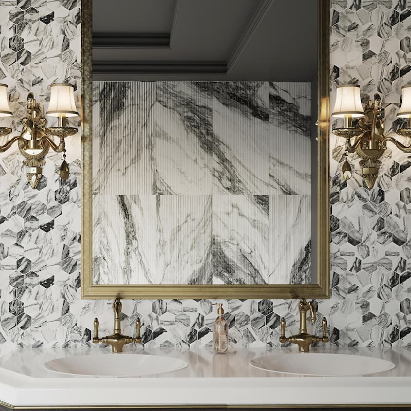 Merola Tile Touche 4" Hex Zebre 11-3/4" x 13-5/8" Porcelain Floor and Wall Tile - (1 Tile)