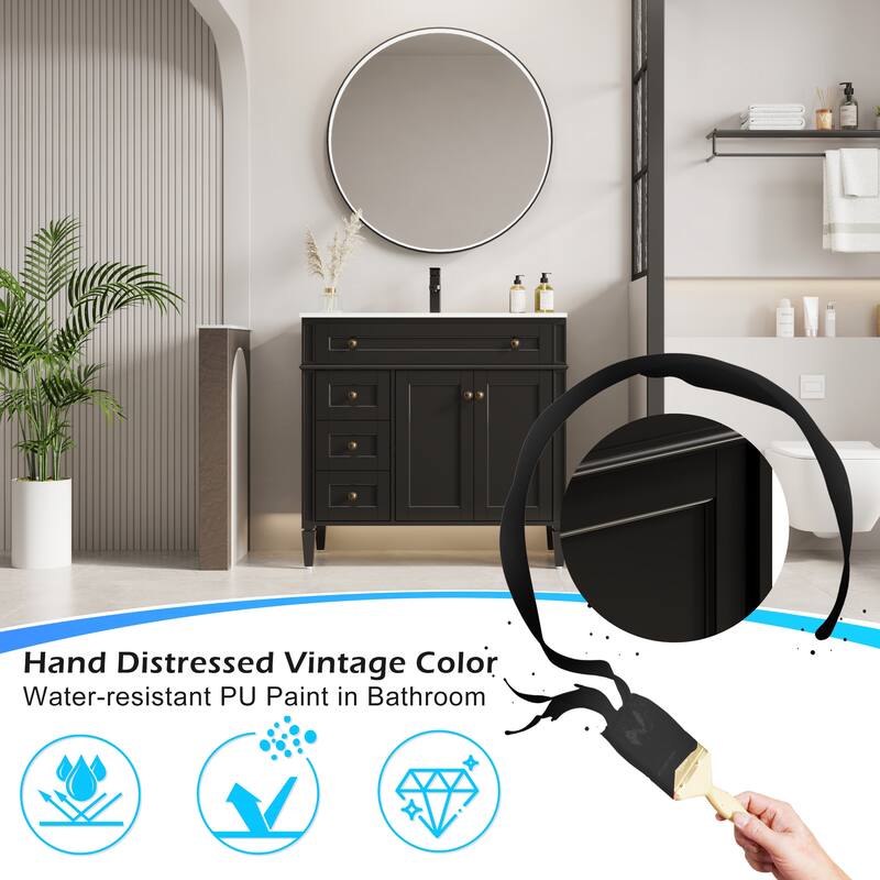 Retro Bathroom Vanity W/ Drop in Sink Combo Cabinet Set