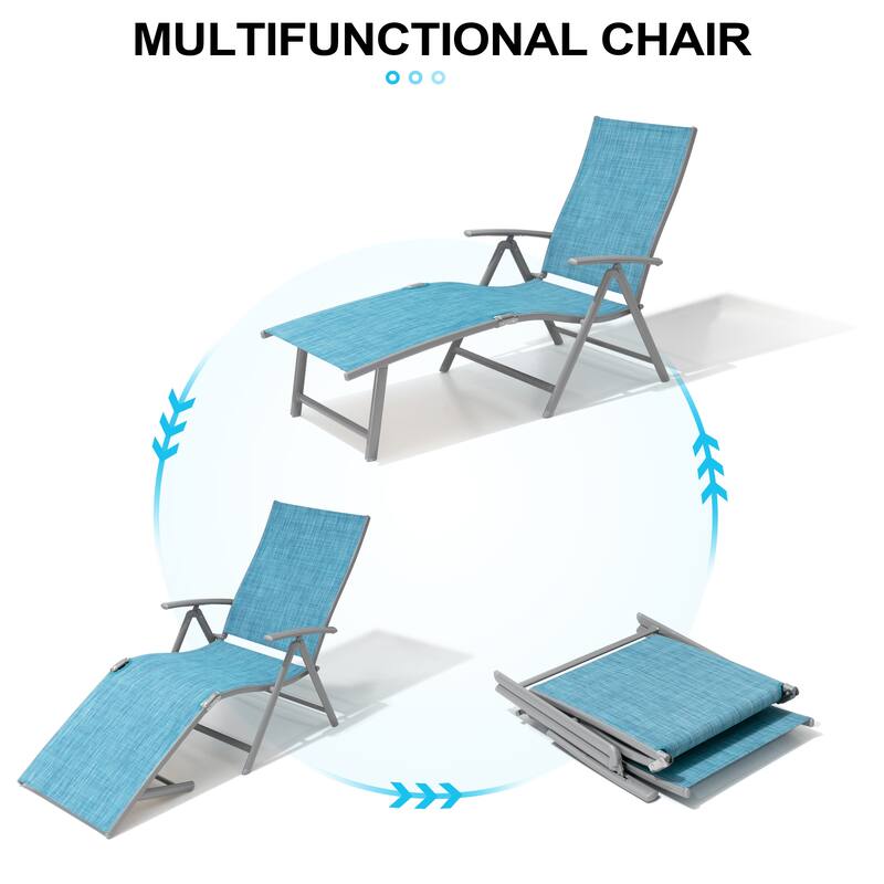 Outdoor Aluminum Folding Recliner Adjustable Chaise Lounge Chairs - See Picture