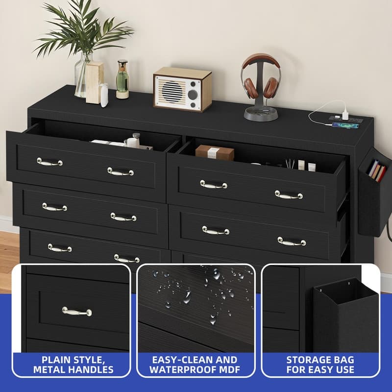 Moasis 6-Drawer 7-Drawer Double Dresser with Power Outlet and Organizer Bag