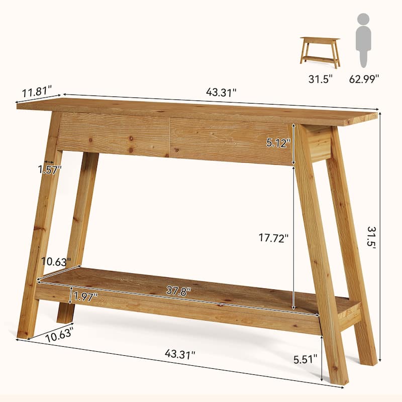 2-Tier Solid Wood Entryway Table with 2 Drawers