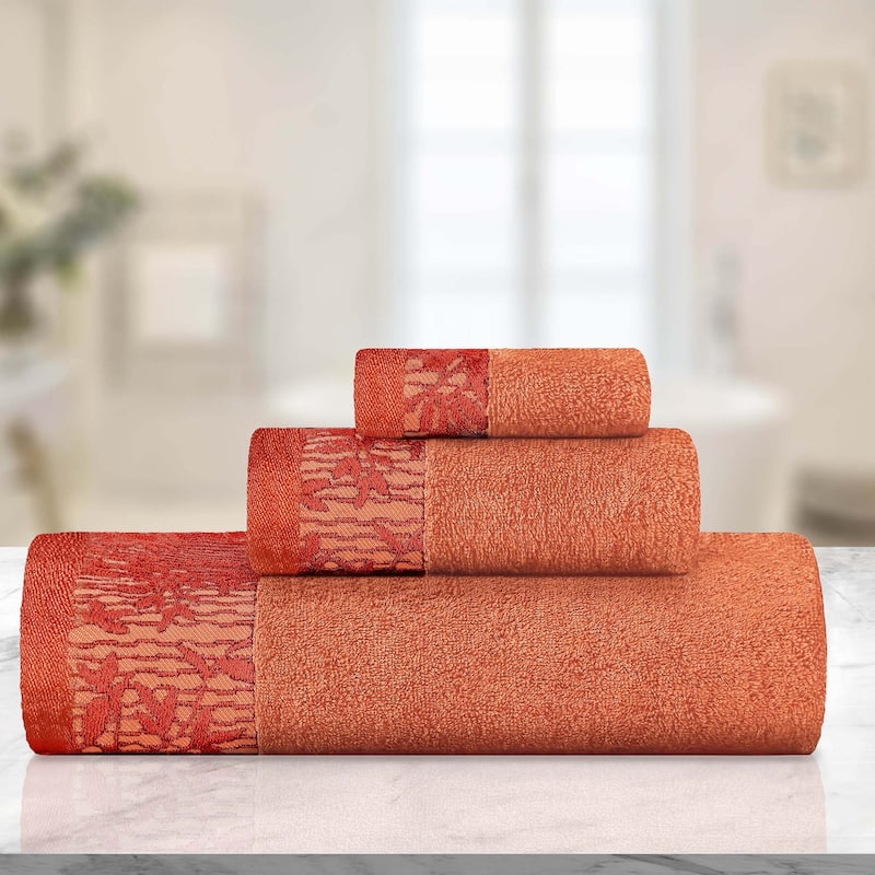 Superior Wisteria Cotton Floral Jacquard 3 Piece Bathroom Towel Set