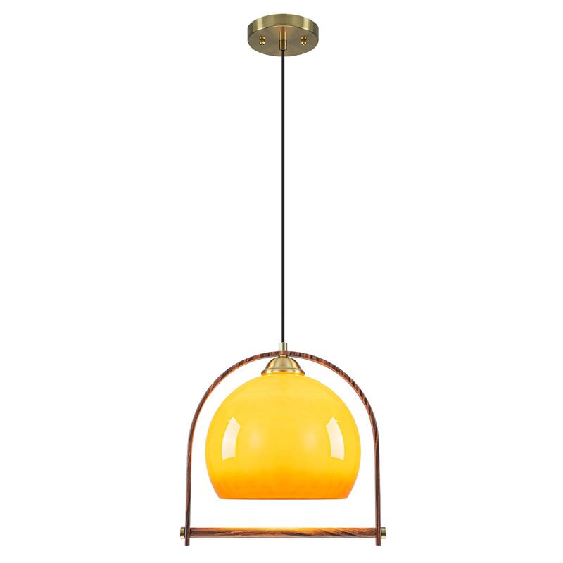 Modern Amber Globe Pendant Light with Arch Frame Kitchen Fixture - Dia.12.5-in