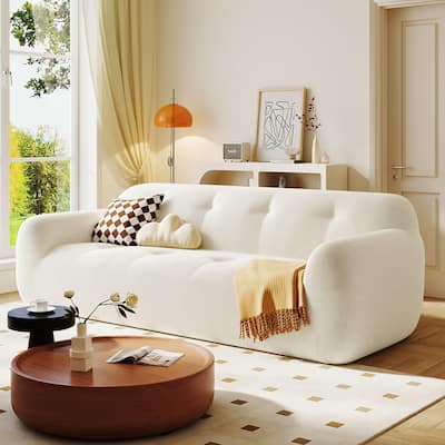 85.8" Wide Chenille 3-Seater Sofa with Tufted Style, Full Sponge Compression, Pocket Spring, No Assembly Required, Beige