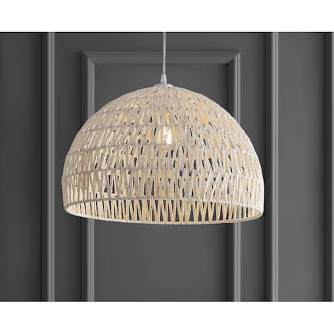 Campana 20" Woven Rattan Dome LED Pendant, Cream by JONATHAN Y