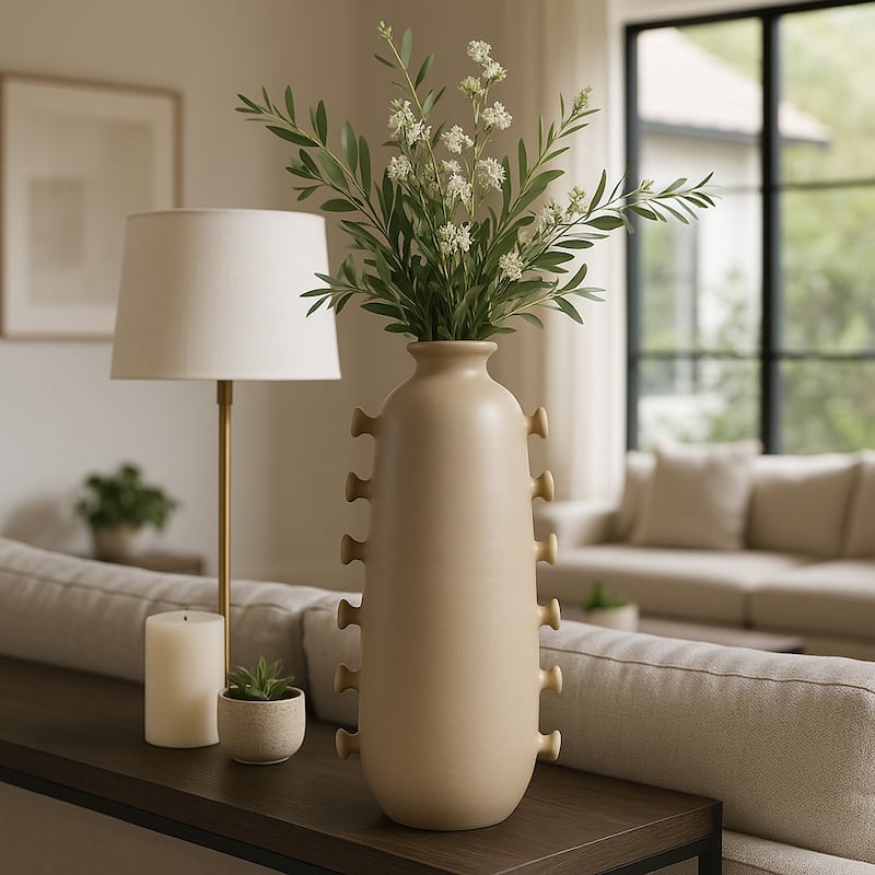 Unique Artistic Table Vase with Side Detailing - Tan - 21.5"