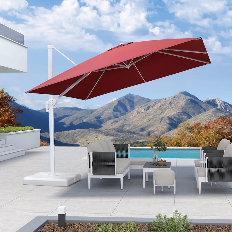 PURPLE LEAF 10 ft White Cantilever Patio Umbrella with 360 Degree Rotation With Base
