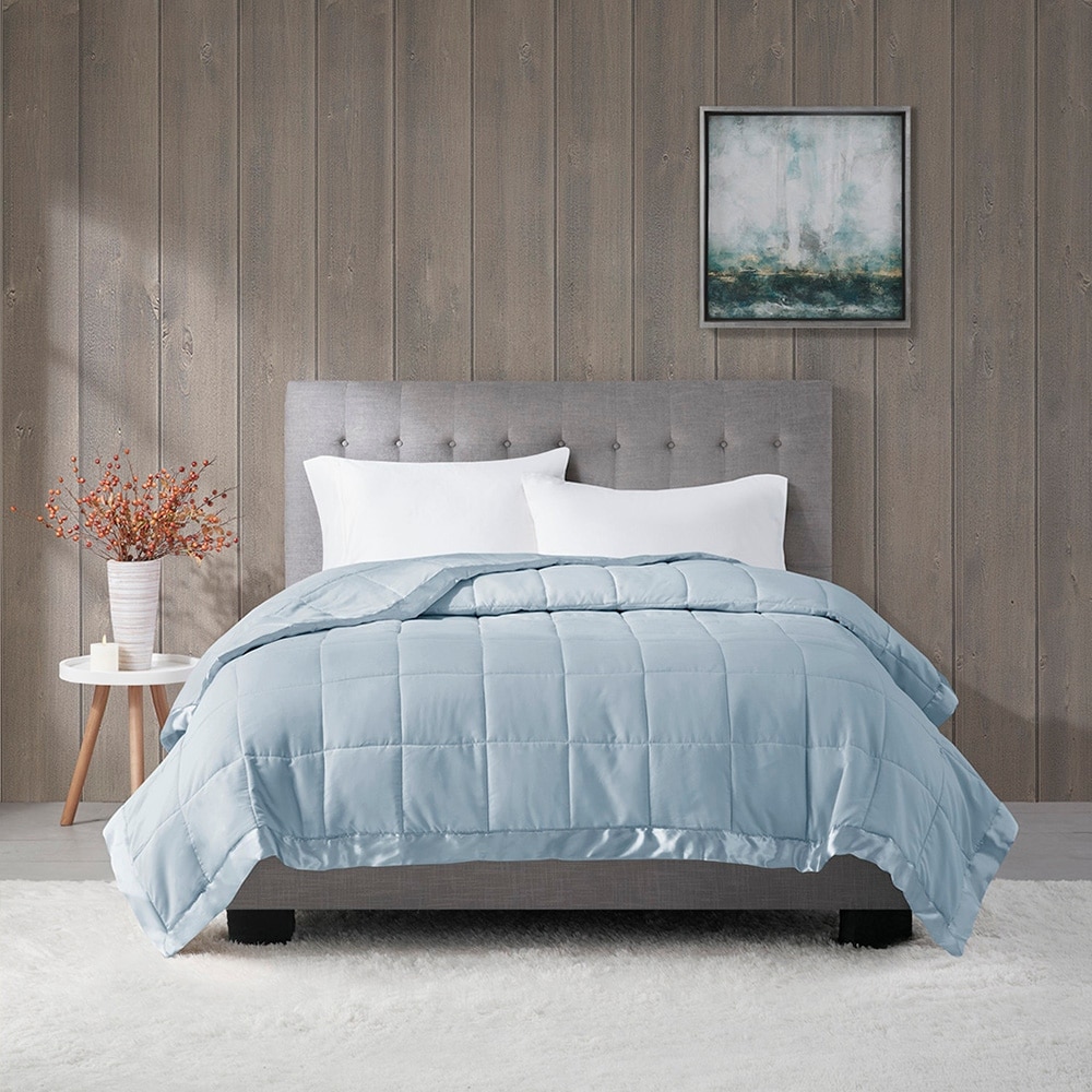 King Lightweight Down Alternative Blanket with Satin Charcoal Bed Bath Beyond 39052457