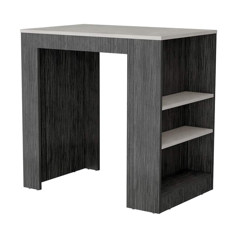 Portree Kitchen Island with 3-Side Shelves - Grey