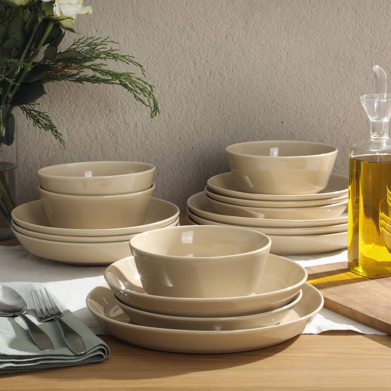 Gibson Home Summer Shades 16 Piece Plates and Bowls Dishes Service for 4 Stoneware Dinnerware Set