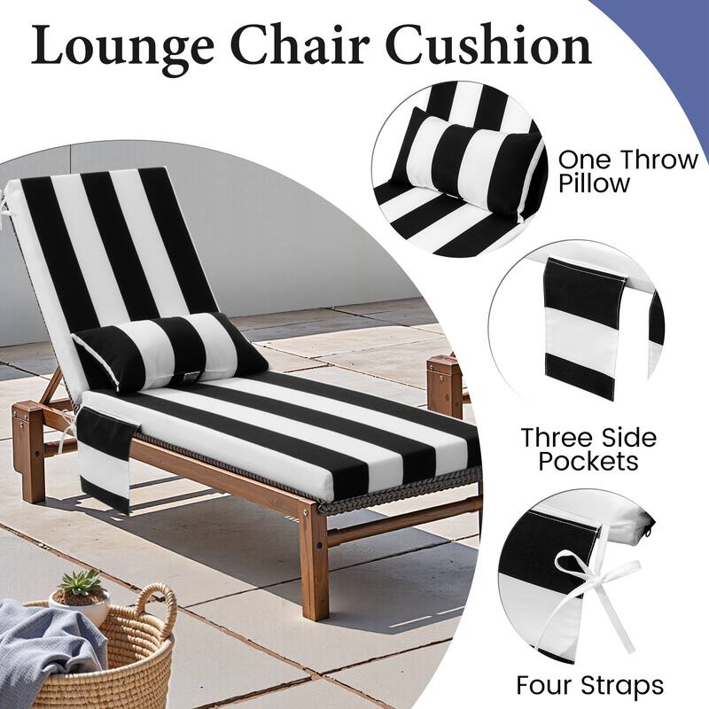 Outdoor Patio Chaise Lounge Chair Seat Cushions with Pillow
