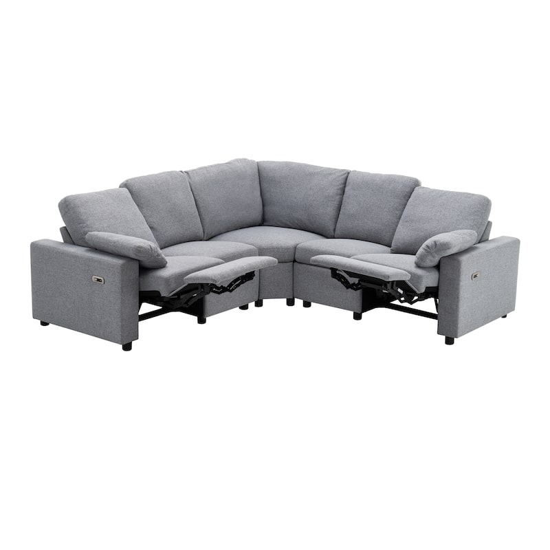 88.9" Linen Power Recliner Sectional 5-Seat Sofa with USB Ports and Storage Drawers