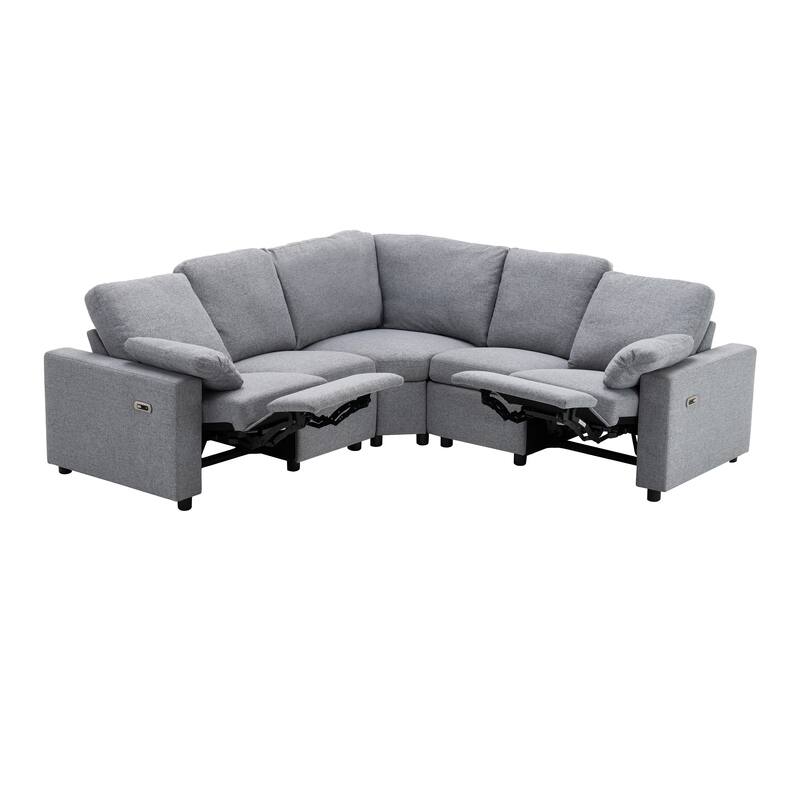 88.9" Linen Power Recliner Sectional Sofa with Storage Drawers