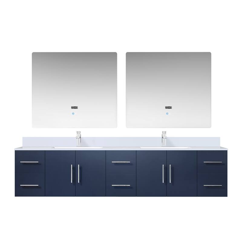 Geneva 84 in. W x 22 in. D Dark Grey Double Bath Vanity, Cultured Marble Top, Faucet Set, and 36 in. LED Mirrors