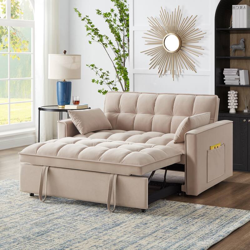 Multi-Function Loveseat Sofa Bed with Pull-Out Mechanism & Built-In Armrest Storage - taupe