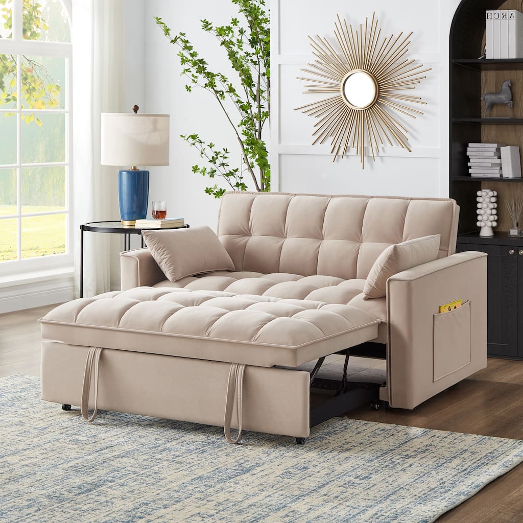 Taupe Velvet 4-in-1 Pull-Out Loveseat Sofa Bed