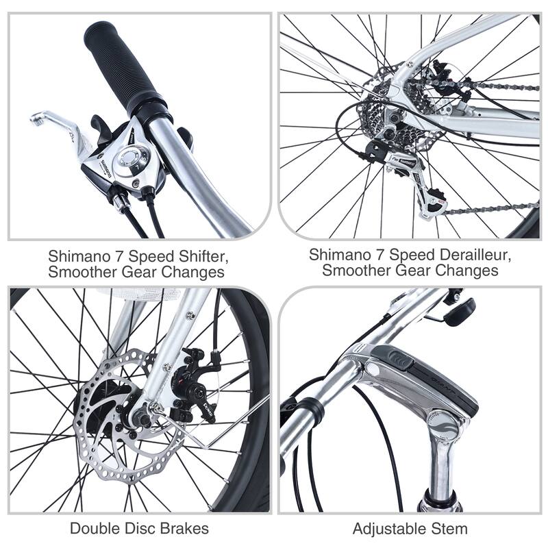 26 Inch City Bike 7 Speed Road Cargo Bicycle w/Dual Disc Brakes, Leisure Cycling Aluminum Alloy Frame for Teens, 16 Years and Up