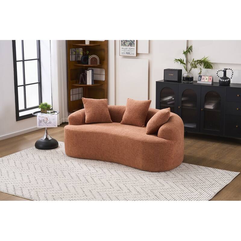 Curved Loveseat White Full Compression Sponge Sofa - Coral pink - 2 Seat