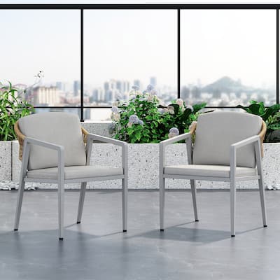 Outdoor Dining Chairs Set of 2, Patio Wicker Rattan Armchairs with Waterproof Cushions for Backyard, Poolside, Balcony