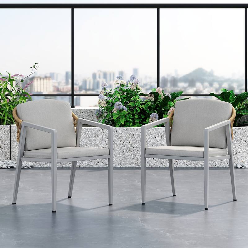 Outdoor Dining Table Chair Set, 6 Piece Patio Acacia Wood Furniture Set with Rectangular Table and Rattan Chairs