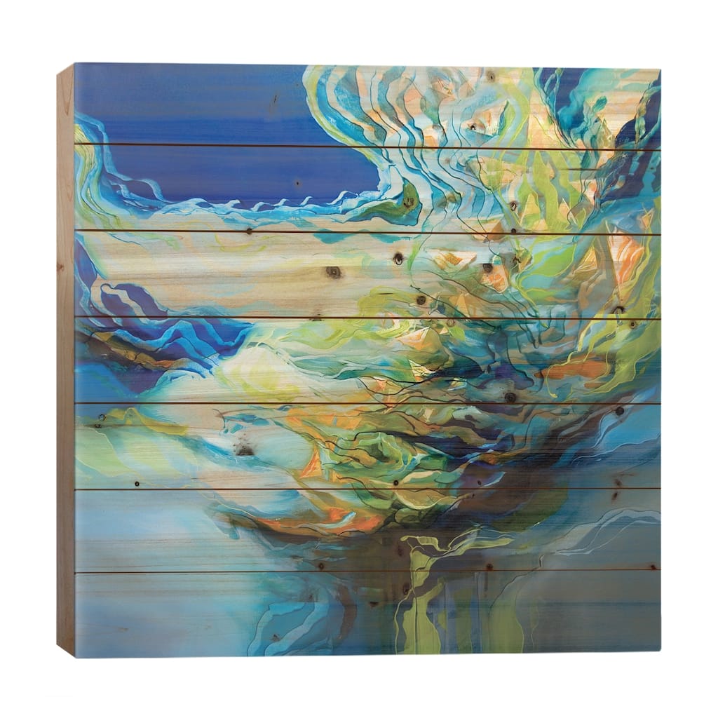 Catching Fishes Print On Wood by J.A Art - Multi-Color