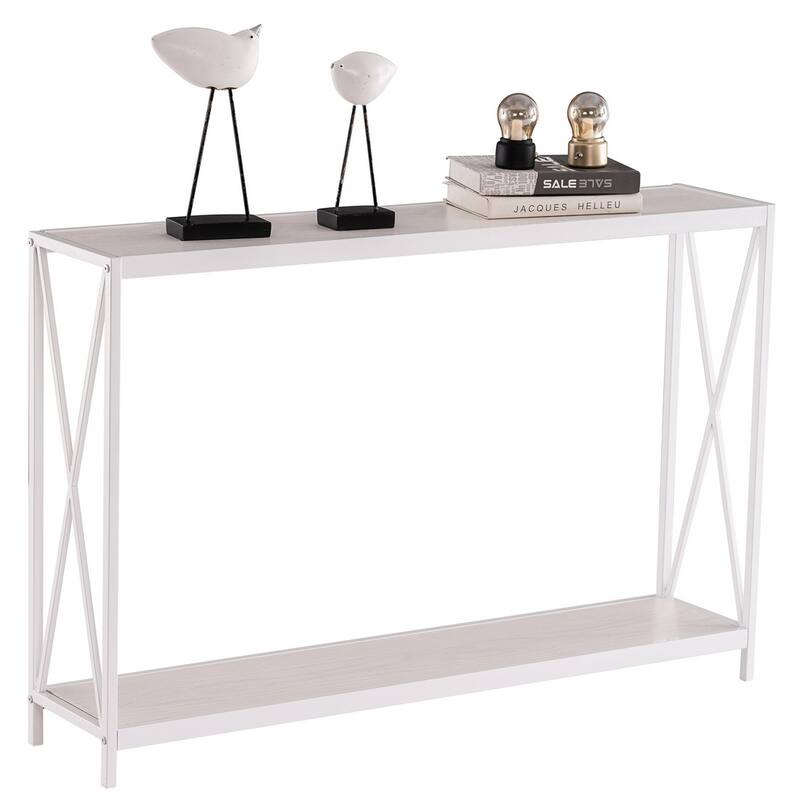 Rustic Oak Console Table with Metal Frame for Entryway Hallway or Behind Sofa - 43.3" x 9" x 29"