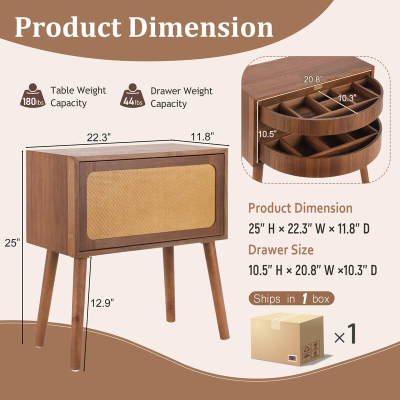 Christopher Knight Home - Araminta Rattan-Panel Nightstand in MDF with Layered Flip Storage