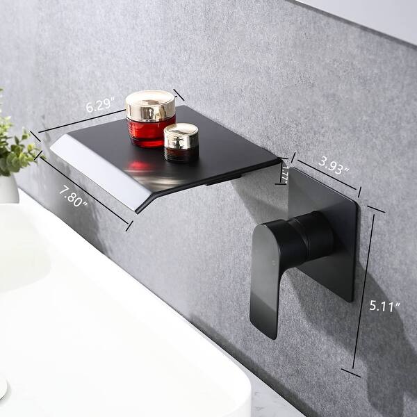 dimension image slide 1 of 2, Waterfall Wall Mounted Bathroom Sink Faucet Single Handle Tub Faucet 2 Holes Modern Basin Vanity Taps With Valve
