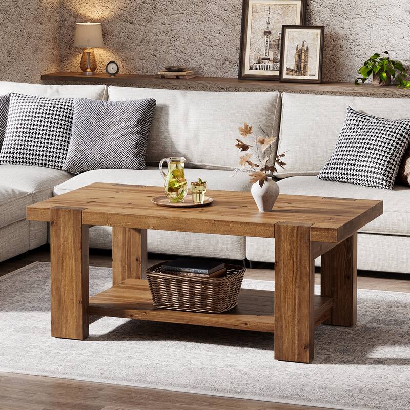 Solid Wood Coffee Table with Storage Shelf