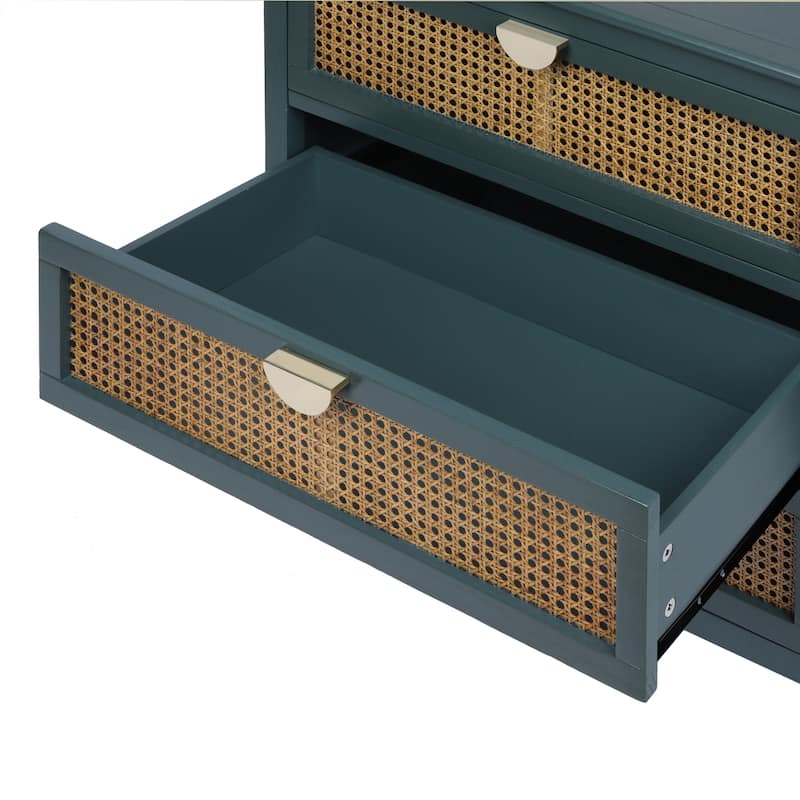 3-Drawer Bachelors Chest Cabinet with Hollow-Carved, Natural Rattan, American Furniture, Suitable for Bedroom, Living room
