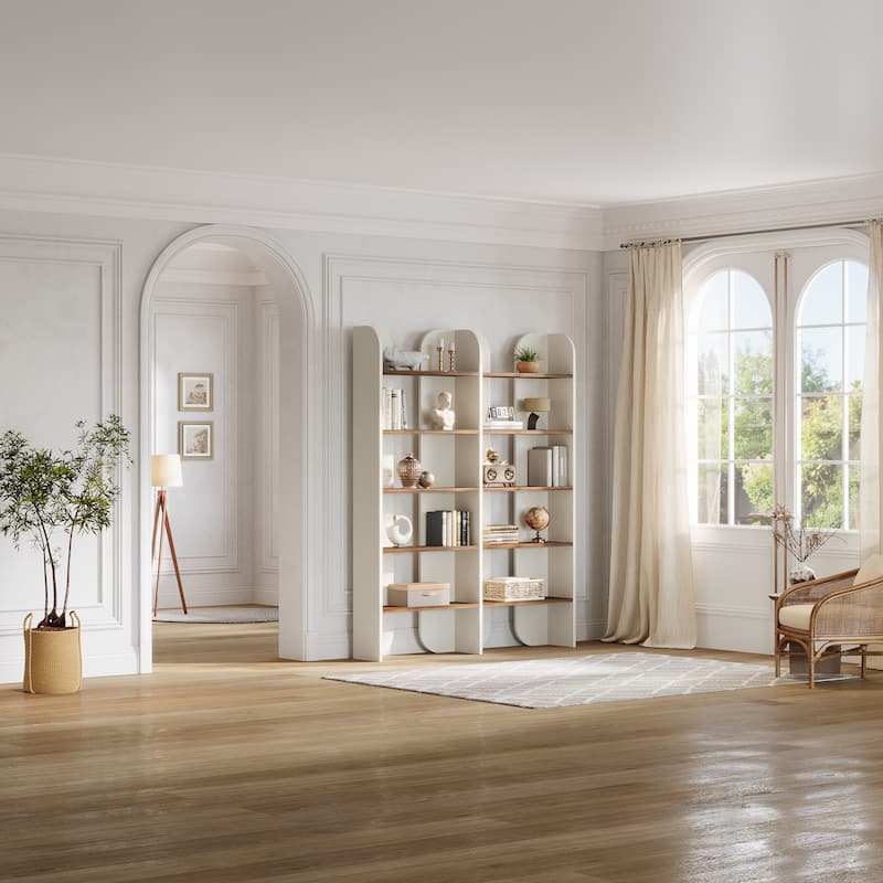 70.87" 5-Tier Double Wide Bookshelf, Open Shelves Tall Floor Standing Bookcase Storage Accent Shelf