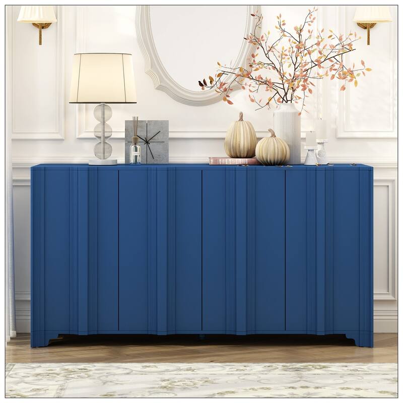 Sophisticated 4-Door Sideboard Adorned with Intricate Linear Accents