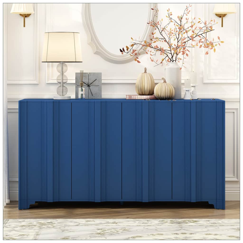 Sophisticated 4-Door Sideboard Adorned with Intricate Linear Accents