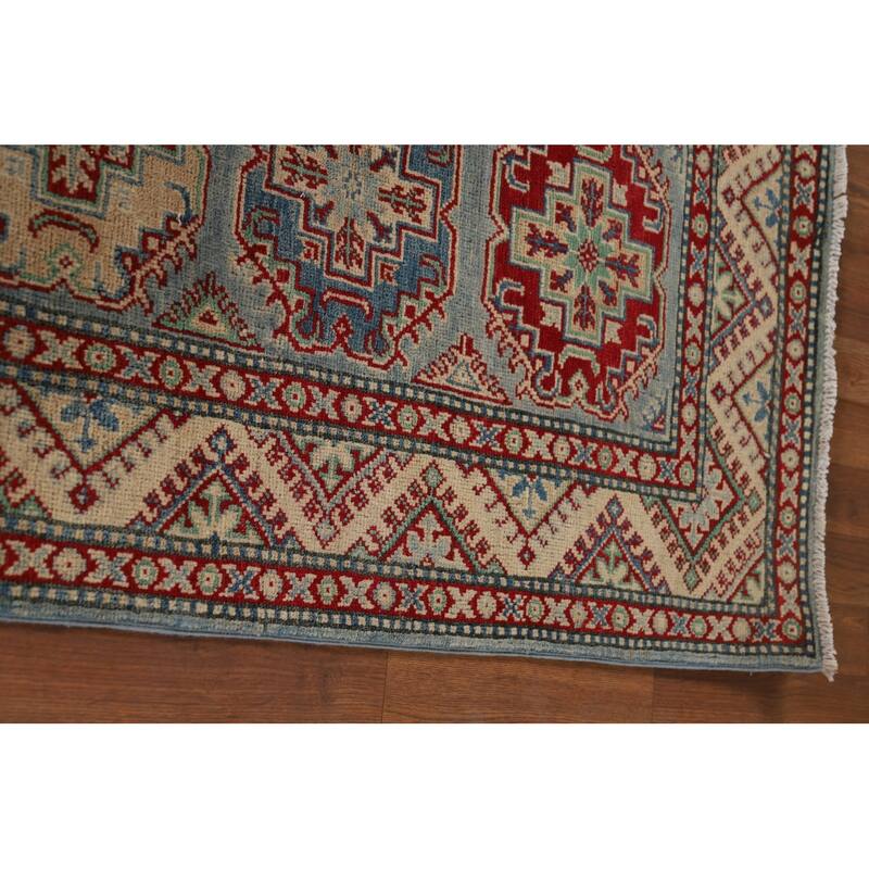 Light Blue Kazak Runner Rug Handmade Oriental Wool Carpet - 2'9" x 12'3"