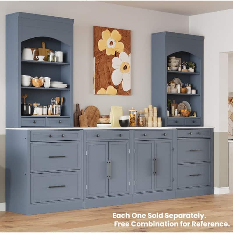Freestanding Kitchen Pantry Cabinet,Buffet Food Storage Cabinet with Drawers and Adjustable Shelves (Set of 2)