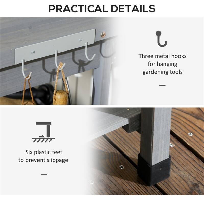 Garden Work Bench with Sink, Faucet, Storage Shelves & Hooks - 45.25" W x 17.75" D x 48.5" H