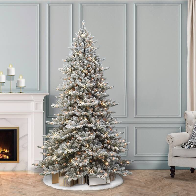 Puleo International 6.5 ft. Pre-Lit Flocked Royal Majestic Artificial Fraser Fir Tree