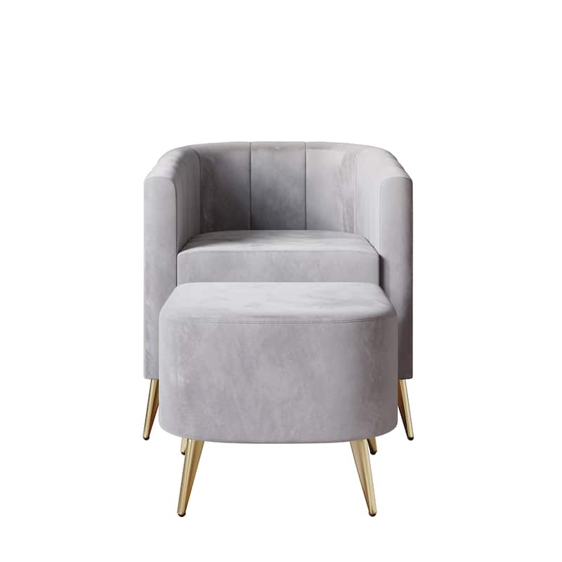 CraftPorch Modern Soft Velvet Upholstered Accent Chair with Ottoman - Silver
