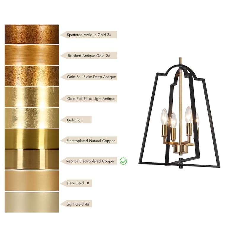 Modern 4-Light Geometric Chandelier Black Gold Pendant Lights for Dining Room - 14" W x 17.5" H